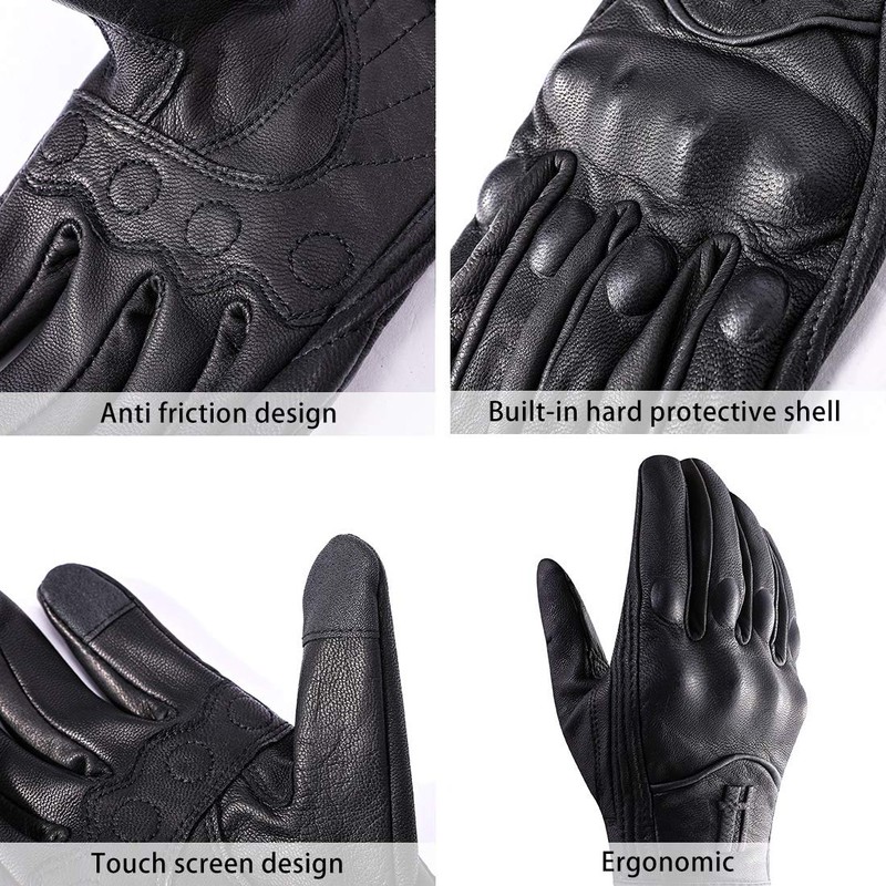 Harssidanzar Mens Full Finger Goatskin Leather Touchscreen Motorcycle Gloves GM028E