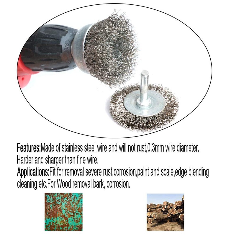6PCS Stainless Steel Wire Crimped Cup Brush Kit for Drill