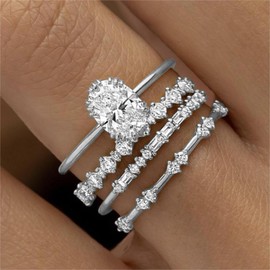 18K Gold Plated Rings Cubic Zirconia Rings for Women Dainty Stackable Rings for Women Gold Rings Set (Silver 2, 10)