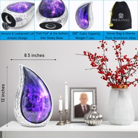 M MEILINXU Cremation Urns for Human Ashes Adult Female & Male, Urn for Ashes for Women & Man, Aurora Borealis Teardrop, Funeral Decorative Engraving, Purple and Blck, Cosmic Galaxy Tear Drop - Large