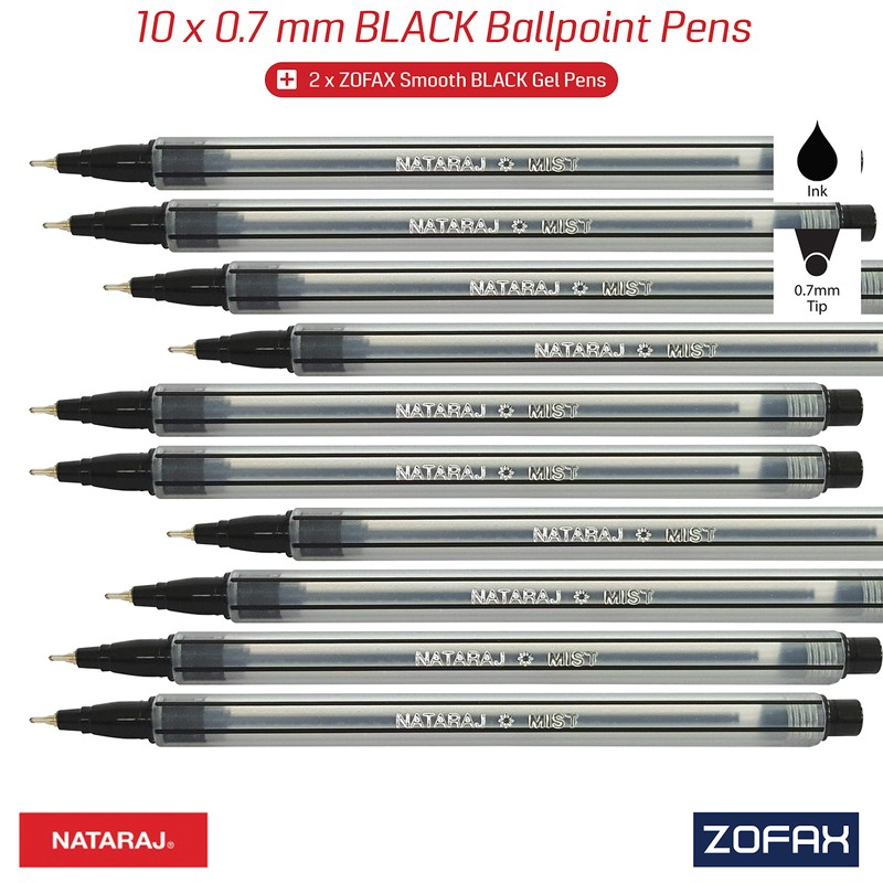 NATARAJ Mist Fine Tip Soft Smooth Ballpoint Pens (10 x