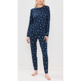 Eberjey Women's Gisele Printed Crew PJ Set, Woodland Pine Navy/Ivory, S