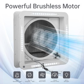 MAIGENAITE 14" RV Roof Vent Fan with LED Light, 12V RV Fantastic Fan 4 Speed Reversible Air Circulation Camper Exhaust Fan for Camper RV Vent Fan for Travel Trailer, Cargo Trailer, Motorhome