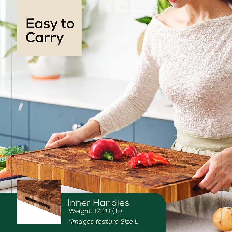 EZ FURNITURE Non-Toxic Teak Large Wood Cutting Board & Serving