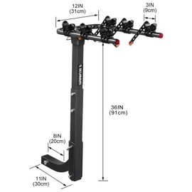 3 Bike Rack Bicycle Carrier Racks Hitch Mount Double Foldable Rack for Cars Truck SUV Fits 2" Receiver, Tie Down Strap, Anti-Rattle Hitch Tightener & Bicycle Cross-bar Adapter for Kid’s Bike