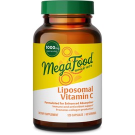 MegaFood Liposomal Vitamin C 1000mg Per Serving - Collagen Production & Immune Support Supplement - High Potency Formula - Superior Absorption & Gentle On Stomach - 120 Vitamin C Capsules, 60 Servings