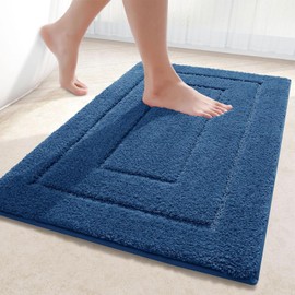 Kitinjoy Bath Mat, Soft and Absorbent Microfiber Bath Rugs, Non-Slip Shaggy Bath Carpet, Machine Wash Dry Bath Mats for Bathroom Floor, Tub and Shoer, 24" x 16", Navy