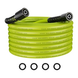 POHIR Pressure Washer Hose 25FT*1/4, Kink Free 4000 PSI Power Washer Hose M22 14/15mm Thread Compatible, Flexible Extension Hose for Cleaning Jobs:_Without Adapters! 25FT with only 4 Rings