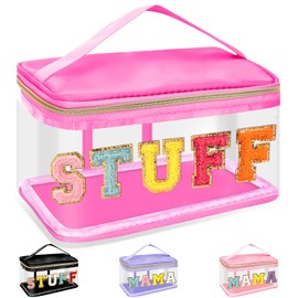 izuzta - Bolsas de maquillaje transparentes con letras de chenilla, bolsa de maquillaje con asa, STUFF-Rose, Moda