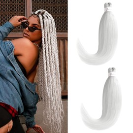 Leeven White Braiding Hair Pre Stretched 2 Packs Ombre Jumbo Braiding Hair Extensions 26 Inch High Temperature Synthetic Fiber Hair Extension for Box Braids Crochet(White#)