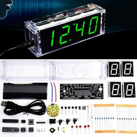 DIY Electronic Kits Digital Green Clock Time Temperature Date Display English Voice time Night Light DIY Soldering Projects for Adults(11.5x4x3.2cm)
