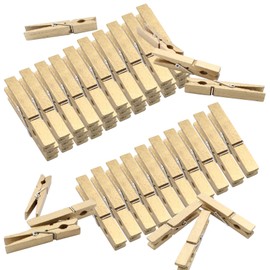 Hitefu 50 Pcs Gold Wooden Clothespins, 2.83 Inch Colored Cloth Pins, Strong Springs Clothpins for Baby Shower, Hanging Clothes, Decor