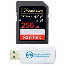 SanDisk 256GB Extreme Pro SD Card SDXC UHS-I for Cameras, Canon 77D, 80D, 70D, 6D, 60D, UHD Video Class 10, Bundle with Everything But Stromboli Multi Slot Card Reader