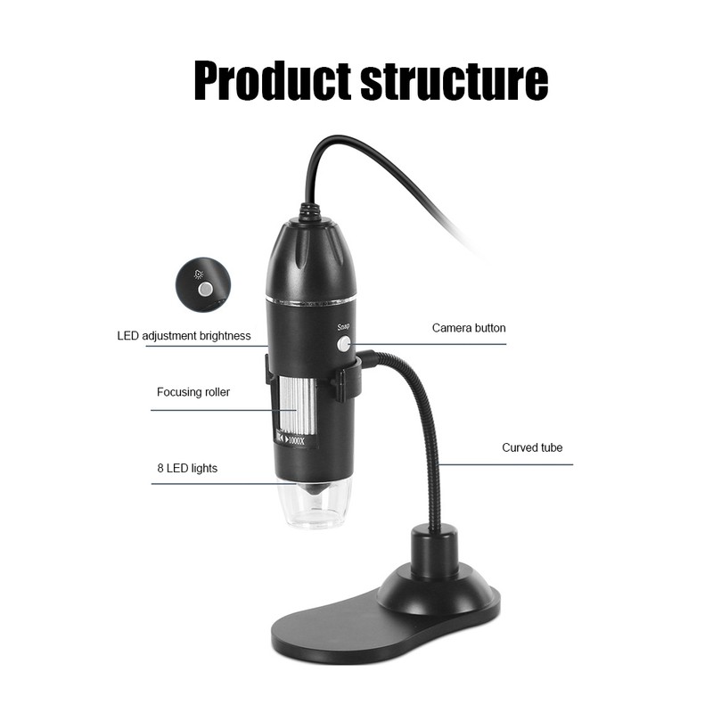 1000X Bracket Portable Digital USB Microscope with Built In 8