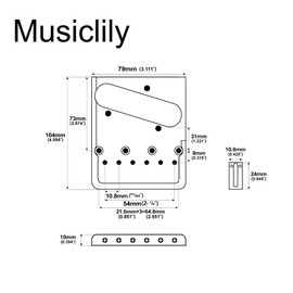 Musiclily Ultra 2-1/8 inch Brass Heavy Duty Asymmetric Telecaster Bridge for Tele Style Electric Guitar, Gold