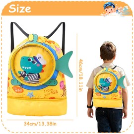 1 Pack Kids Drawstring Bag Cartoon Animal Beach Bag Waterproof Adjustable Waterproof Swim Backpack for Girls with Shoe Holder