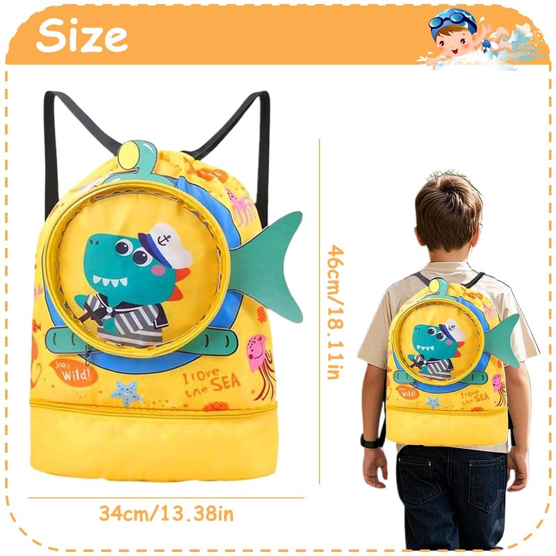 1 Pack Kids Drawstring Bag Cartoon Animal Beach Bag Waterproof