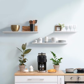 2-Pack Floating Shelves 36" x 8" x 0.5", White - Reforested Natural Wood Shelves - Thin Floating Shelf Easy Install - Decorations for Bedroom, Bathroom, or Kitchen - Modern Minimalist Aesthetic Decor