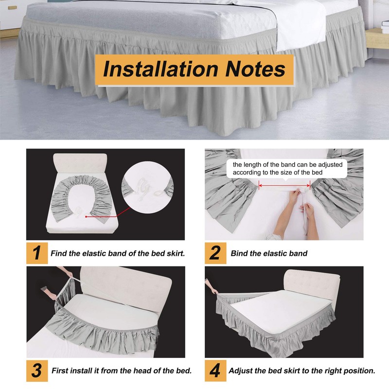 PiccoCasa Polyester Wrap Around Bed Skirt,Elastic Dust Ruffles Bedskirts,Fade &