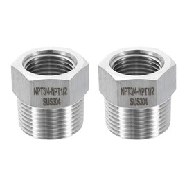 sourcing map 2pcs 304 Stainless Steel Reducer Bushing 3/4" NPT Male x 1/2" NPT Female Hex Bushings Pipe Fittings Reducing Cast Pipe Adapter for Air Water Oil Gas Tube