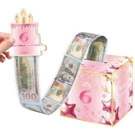 Joycard 6th Birthday Money Box for Girl or Daughter, 6 Years Old Birthday Decorations, Fun Pull-Out Cash Gift Box for Parties, Ideal for 6th Birthday Surprises （with 35PCS Bags）