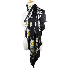 vabovin Women's 35" Satin Square Silk Like Hair Scarves and Wraps Headscarf for Sleeping (Black Daisies)