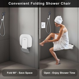 Easywow Folding Shower Chair Wall Mounted Fold Down Shower Seat 400 LB Capacity Foldable Shower Bench Seats for Adults Elderly Disabled White