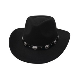 Nidalee Women/Men Cowboy Hat Western Felt Wide Brim Cowgirl Hat Roll Up Fedora Hat Cowboys and Cowgirls with Buckle Belt (Black)