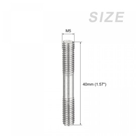sourcing map Double Ended Stud Screws (M5 Thread 40mm Length) 5pcs, 304 Stainless Steel Dual Threaded Rod Bolts - for House Maintenance