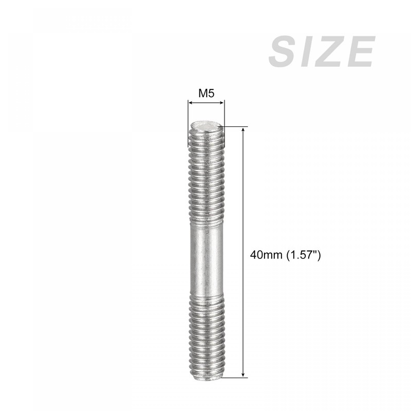 sourcing map Double Ended Stud Screws (M5 Thread 40mm Length)