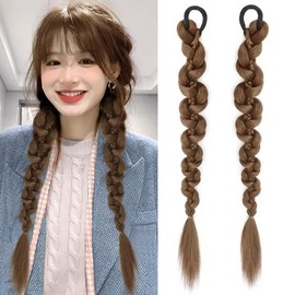 HAPVITAL Hair Extension, Braid, Wig, Dance Extension, 19.7 inches (50 cm), Ponytail Wig, Twin Tail, Braid, Hair Extension, Costume, Event, Party, Birthday Party, Kids (Light Brown)