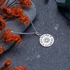 Tuscany Silver Women's Sterling Silver Cubic Zirconia You Are My Sunshine 15.3 mm Disc Pendant on Panza Curb Chain 46 cm/18 inch