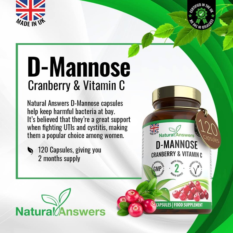 120 D-Mannose Capsules with Vitamin C and Cranberry Extract -
