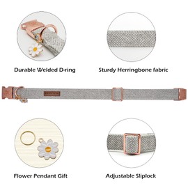 Elegant little tail Dog Collar - Grey Herringbone Dog Collar Pet Cotton Durable Girl or Boy Pet Collar Dog Adjustable Pet Dog Collar for Small Medium Large Dogs