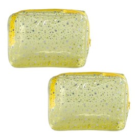 TotePrint Set of 2 Pink Transparent Cosmetic Bags with Star Pattern Girls Carry Bags 9.84 × 7.08 × 2.36 Inches, light yellow, Modern