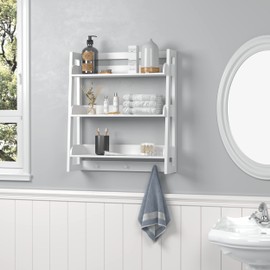 UTEX Bathroom Wall Shelf, Over Toilet Storage Shelf Organizer, 3-Tier Wall Mount Shelf Rack with Hook, White