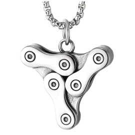 COOLSTEELANDBEYOND Men's Triangle Mechanic Gear Bicycle Chain Pendant Necklace Stainless Steel Industrial Steampunk Jewellery, Stainless Steel, No Gemstone