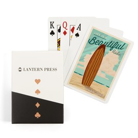 Waikiki, Hawaii, Life is a Beautiful Ride, Surfboard, Letterpress (52 Playing Cards, Poker Size Card Deck with Jokers)