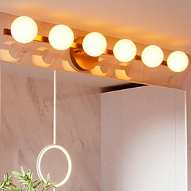 Lightdot 6-Light Modern Bathroom Vanity Light, 38" Gold Metal Frame with Globe Shatterproof Plastic Shades, Dimmable G9 Base Vanity Light for Bathroom/Livingroom/Mirror/Cabinet/Hallway