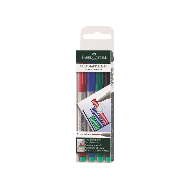 Faber-Castell Non-Permanent Medium Tip Multimark (Wallet of 4)