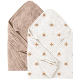 Konssy 2 Pack Muslin Hooded Baby Towels for Newborn Soft 100% Cotton Baby Bath Towel with Hood for Baby, Infant Ultra Absorbent, Baby Stuff Baby Bath Shower Gifts (Blue, Star,30" x 30")