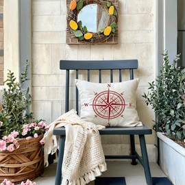 7COLORROOM Set of 2 Nautical Throw Pillow Covers Coastal Sailing Anchor/Compass Cushion Cover Ocean Theme Beach House Decor Pillowcases 18”x18” for Sofa Couch Patio(Red)