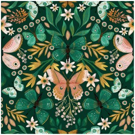 HAOKHOME Boho Peel and Stick Wallpaper Vintage Butterfly Floral Removable Contact Paper for Bathroom Accent Wall Powder Room Self Adhesive Vinyl 17.3in x 118in