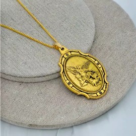 Fashion Jewelry BIG ST MICHAEL ANGEL ARCHANGEL PROTECT pendant GOLD plated 18K necklace 20" men