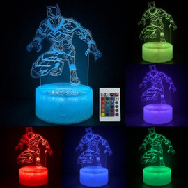 JOCHUI 3D Super Hero Night Light, Panther Illusion Table Lamp with 16 Colors Remote Control Touch Lamp LED USB Night Light Desk Lamps Room Decorations Home Decor Holiday Gifts Birthday Gifts