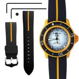 Ocdin 22 MM Watch Strap Replacement for Blancpain X Swatch with Hex Spanner Quick Release Silicone Watch Band Compatible with Bioceramic SCUBA Fifty Fathoms (22MM, Black-Yellow)