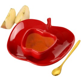 Sieral 3 Pcs Rosh Hashanah Apple Shaped Honey Dish Set with Ceramic Apple Plate, Honey Bowl and Gold Honey Spoon for Jewish New Year Judaica Gift Decorations Hostess Party Favors, Shana Tova Holiday