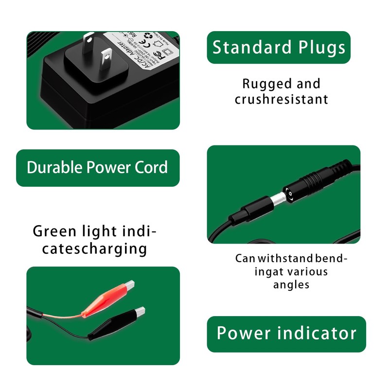 14.6V 2A LiFePO4 Battery Charger with Dual Alligator Clips Cable