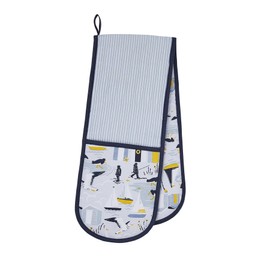 Ulster Weavers - Striped & Nautical Double Oven Gloves (88 x 18cm) - 100% Cotton - Coastal Oven Gloves Heat Resistant - Washable Oven Gloves with Sailing Boats & Seagull - Nautical Kitchen Accessories
