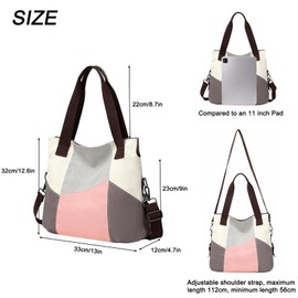 LAKE OF FIRE Women's Canvas Handbags Tote Purse for Work,Medium Casual Multi Pocket Crossbody Tote Bag with Shoulder Strap(Pink)